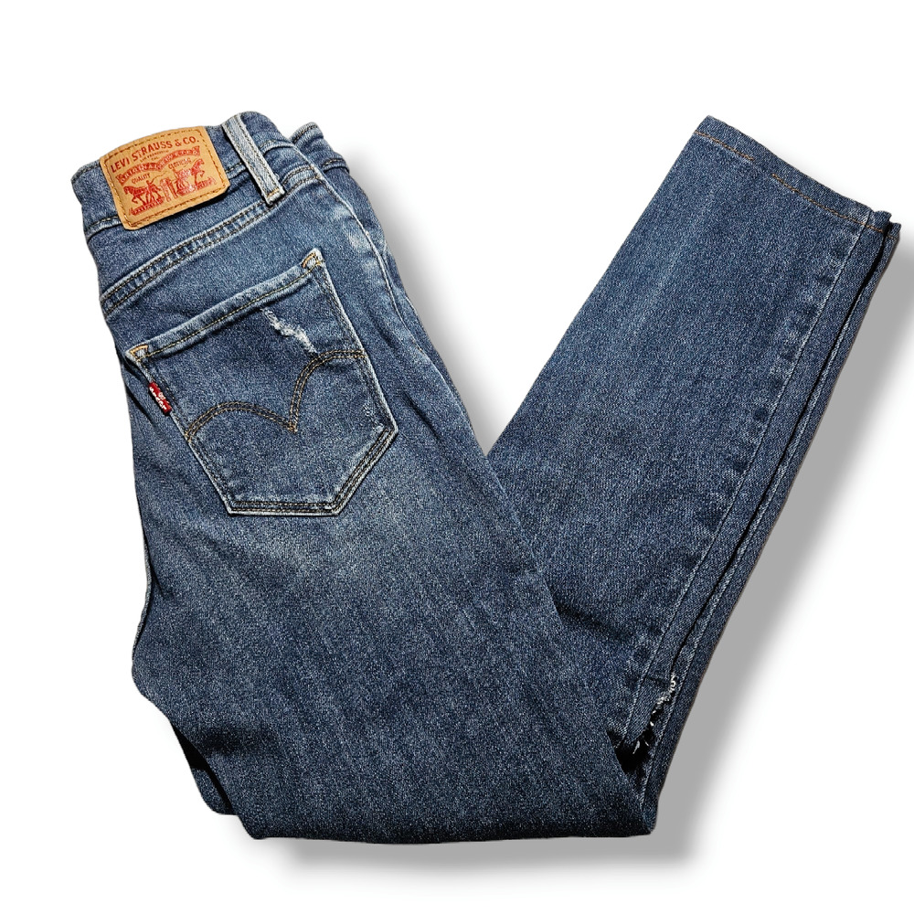 Levi's 721 Distressed Mid-Rise Skinny Jeans 25x23 Custom Make‎ or Break Blue